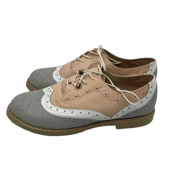 Ana Maria Oxford Pink  Gray Loafers Shoes EU 36 Faux Leather Rockabilly Brogues - Picture 1 of 8